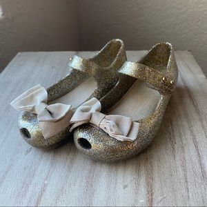 Mini Melissa Gold Glitter Flats Shoes Sandals